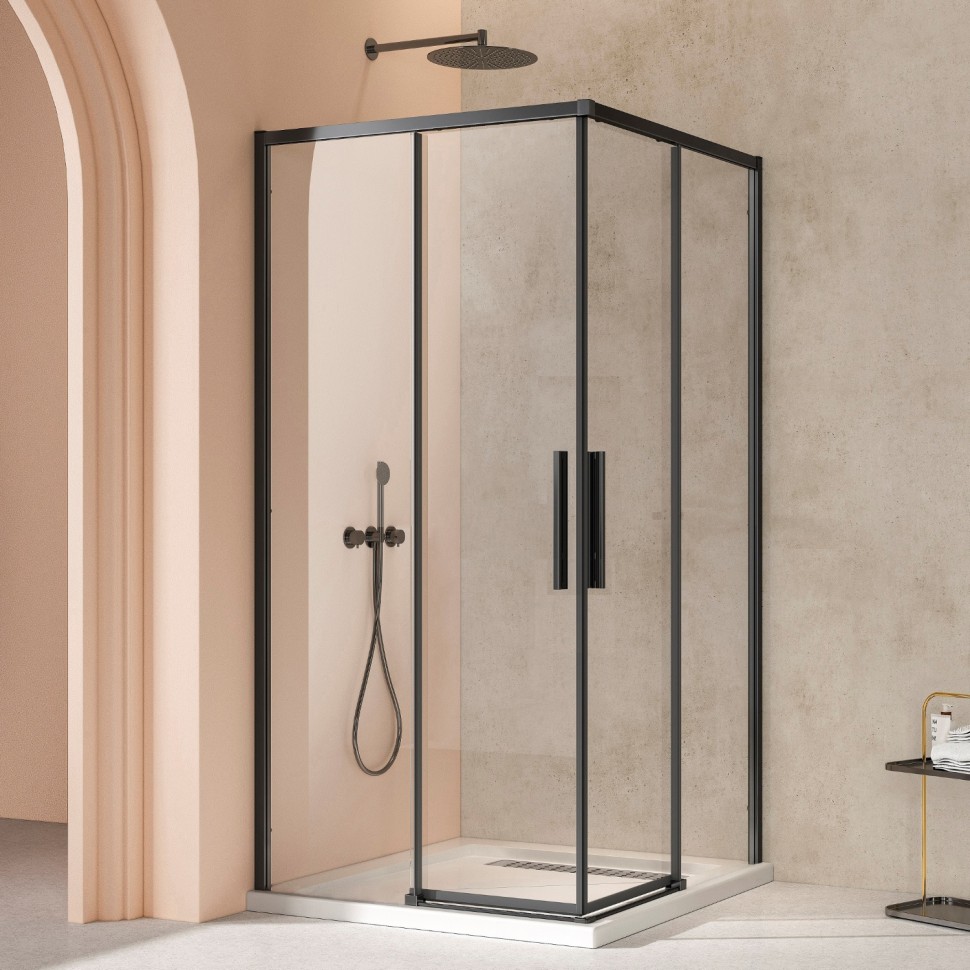 Душевой уголок Слим 8мм (Slim 8mm) VSS-4SL900CLB, 900*900, черный матовый, стекло прозрачное