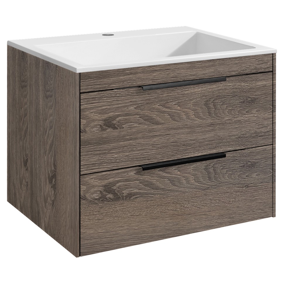 База под раковину Chiara 2D 600 подвесная, 2 выкатных ящика soft-close, R.Oak