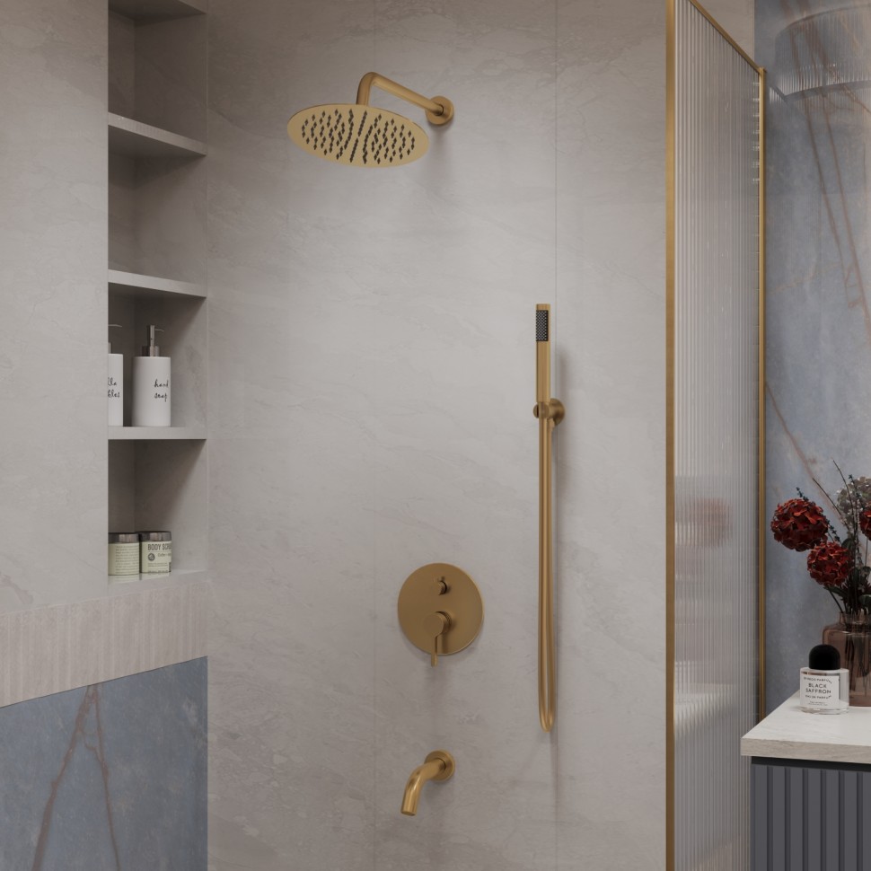 Душевой комплект Вилла (Villa) VSFW-1VL3BG встраиваемый, 3 режима, брашированное золото