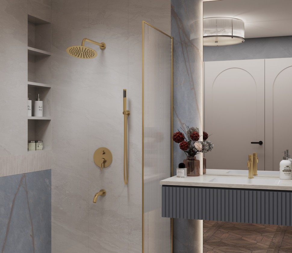 Душевой комплект Вилла (Villa) VSFW-1VL3BG встраиваемый, 3 режима, брашированное золото