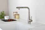 AQM9902BN Cucina Смеситель для кухни с выдвижным L-образным изливом, никель шлифованный