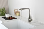 AQM9902BN Cucina Смеситель для кухни с выдвижным L-образным изливом, никель шлифованный