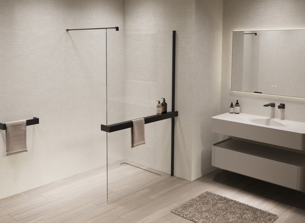 Душевая перегородка Walk-In VSW-1HR900CLB, 900*2000, черный, стекло прозрачное