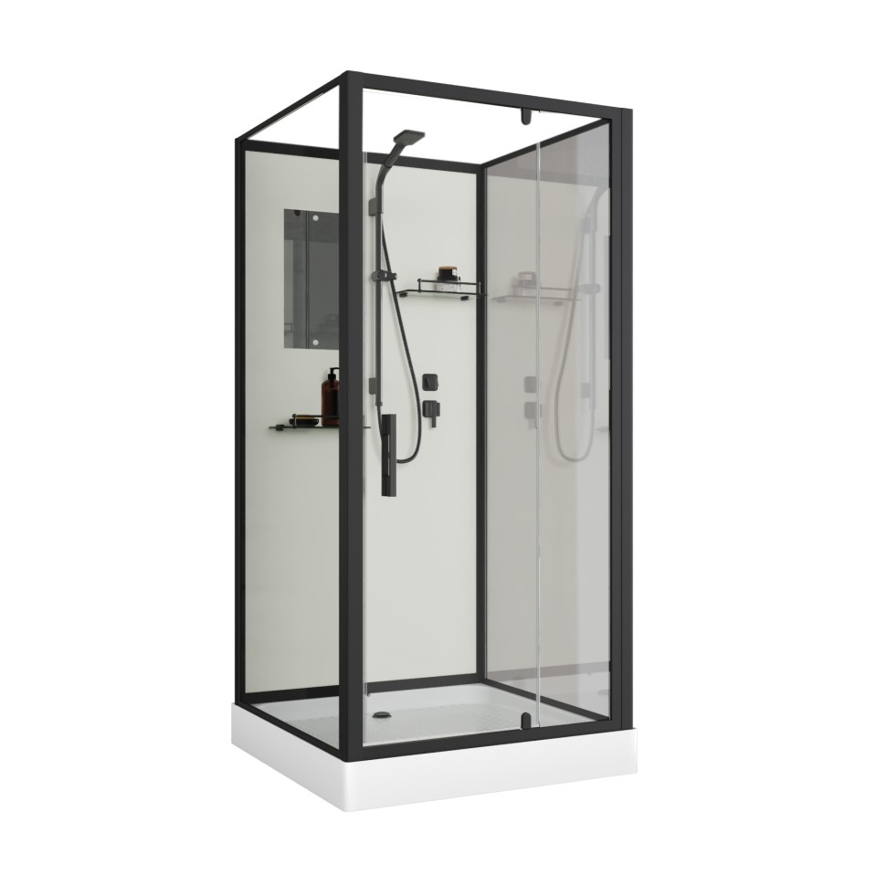 Душевая кабина Niagara Standart ST100/15Q/BL (100х100х215) квадрат,поддон 15см,распашная,проф.черный,3 места