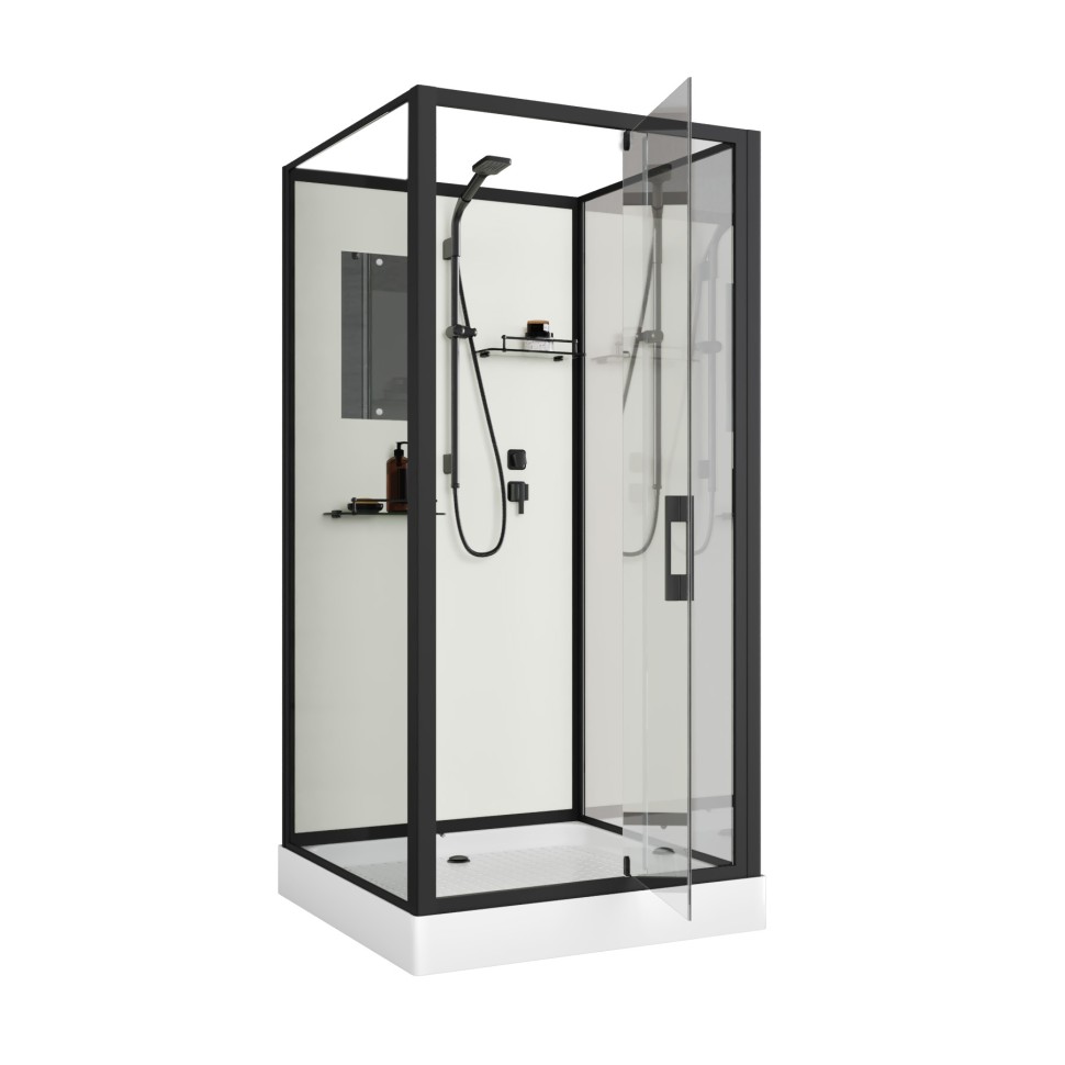 Душевая кабина Niagara Standart ST100/15Q/BL (100х100х215) квадрат,поддон 15см,распашная,проф.черный,3 места