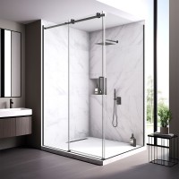 Душевой угол Veconi Rovigo RV-075B, 1600х900х2000 черный матовый, стекло прозрачное