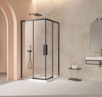 Душевой уголок Слим 8мм (Slim 8mm) VSS-4SL100CLB, 1000*1000, черный матовый, стекло прозрачное