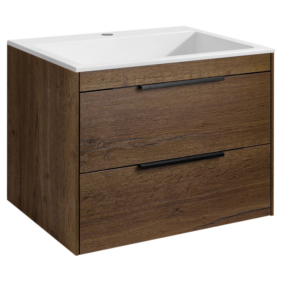 База под раковину Chiara 2D 600 подвесная, 2 выкатных ящика soft-close, T.Oak