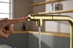 AQM9902BG Cucina Смеситель для кухни с выдвижным L-образным изливом, золото шлифованное