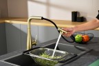 AQM9902BG Cucina Смеситель для кухни с выдвижным L-образным изливом, золото шлифованное