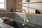 AQM9902BG Cucina Смеситель для кухни с выдвижным L-образным изливом, золото шлифованное