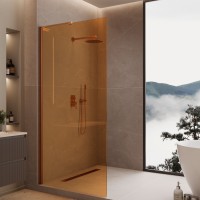 Душевая перегородка Волк-Ин (Walk-In) VLSW-1H100GSBC, 1000*2000, брашированная медь, стекло янтарь  