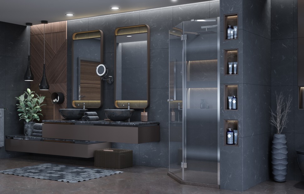 Душевое ограждение Ambassador Diamond 12011111R (900х900х200) трапеция,хром,стекло прозрачное,распашная,1 место