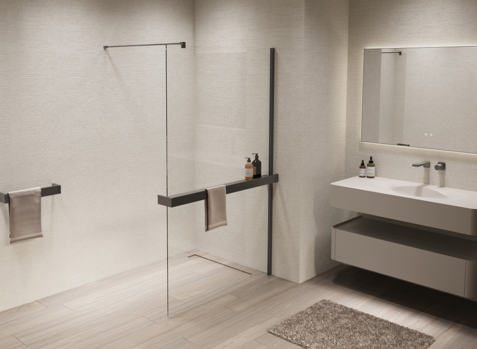 Душевая перегородка Walk-In VSW-1HR900CLGM, 900*2000, вороненая сталь, стекло прозрачное