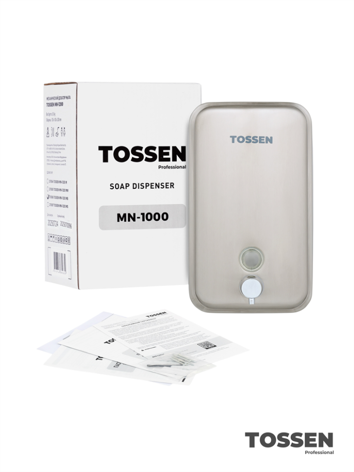 TOSSEN MN-1000 M - механический диспенсер жидкого мыла (коллекция «Матовая сталь»)  