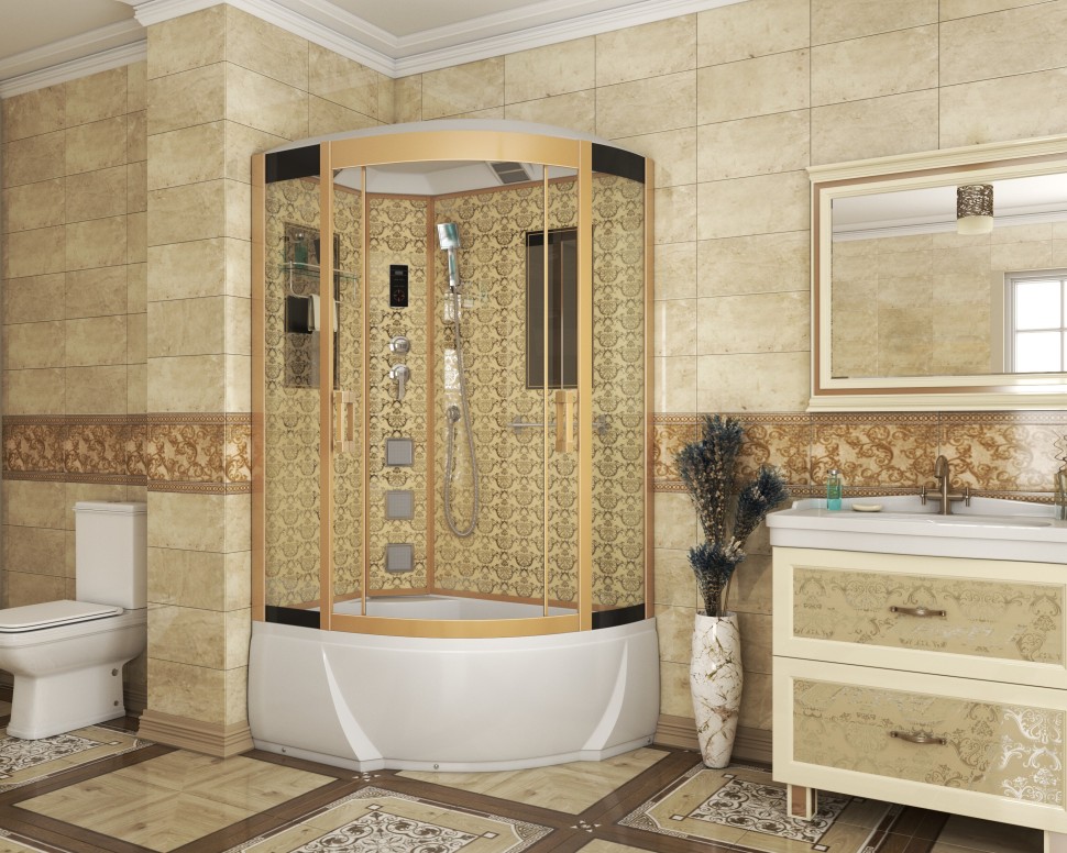 Душевая кабина Niagara Luxe NG-7712GL (80x120х215) высокий поддон(38см),дверь раздвижная,стенки золото,4 места