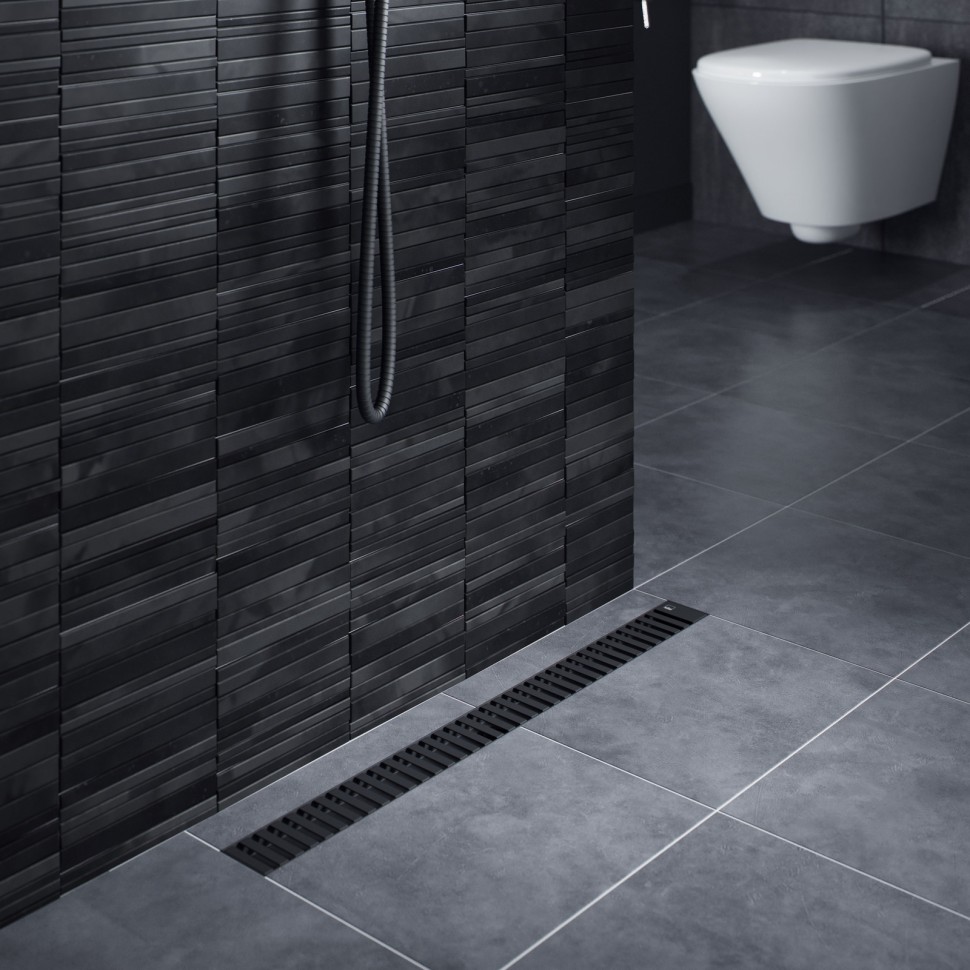 Душевой лоток TIMO Drain System 900 с вставкой "lines", Чёрный