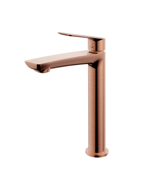 Смеситель для раковины Demm SLEEK, однорычажный, с донным клапаном, выс. корпус, шлиф. роз. золото