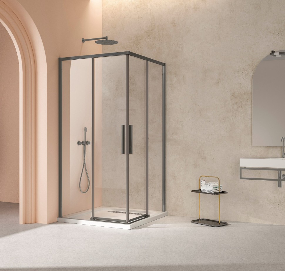 Душевой уголок Слим 8мм (Slim 8mm) VSS-4SL900CLGM, 900*900, вороненая сталь, стекло прозрачное