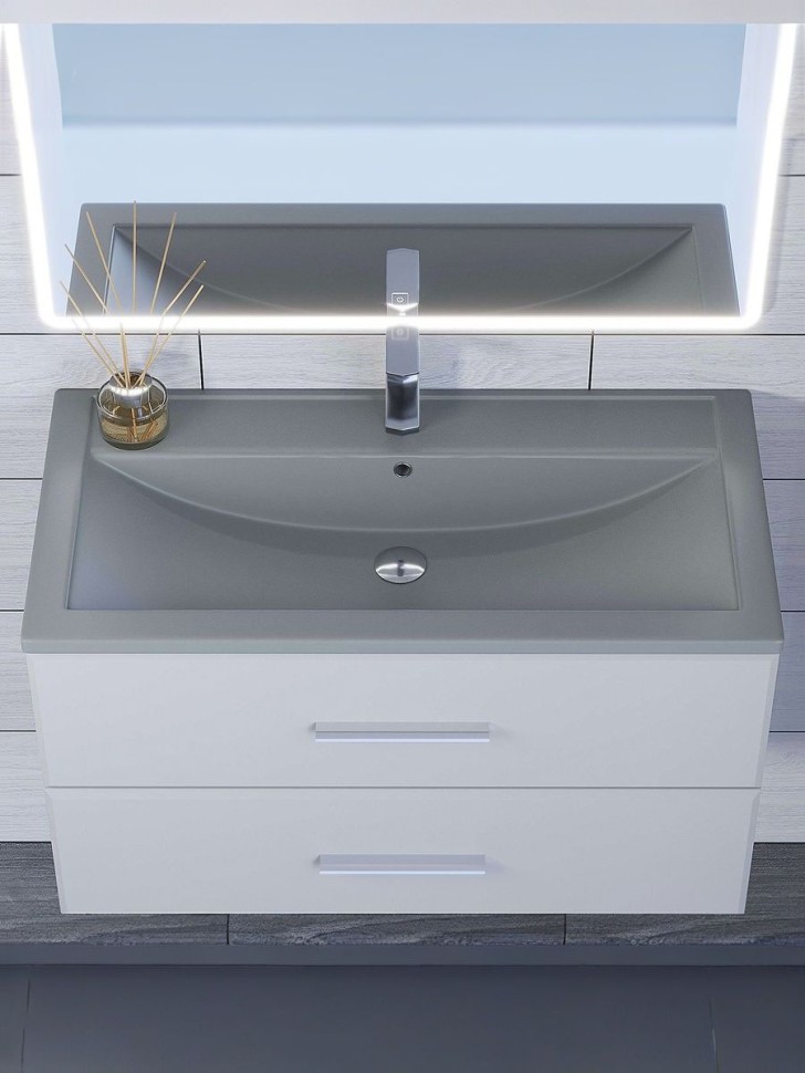 Раковина для ванной кварцевая Uperwood Foster Quartz 80х45,5х17,5 см, серая матовая, бетон