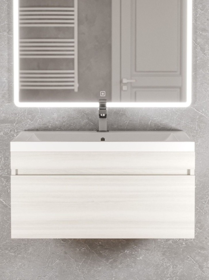 Тумба под раковину для ванной Uperwood Eva, 75 см, подвесная, Дуб Харбор Белый, выдвижной ящик