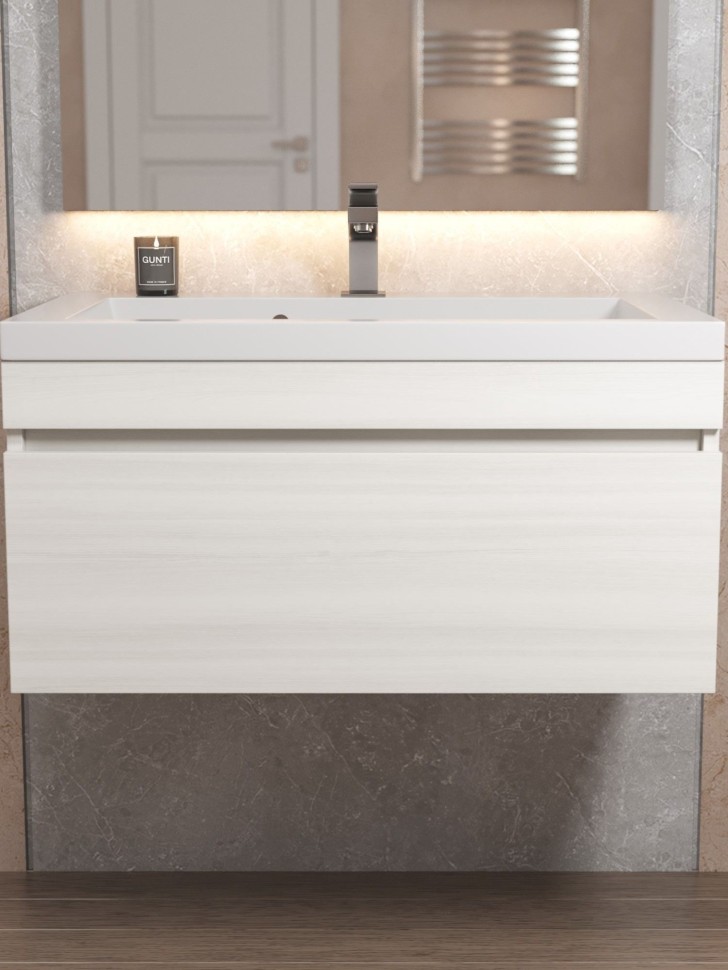 Тумба под раковину для ванной Uperwood Eva, 75 см, подвесная, Дуб Харбор Белый, выдвижной ящик