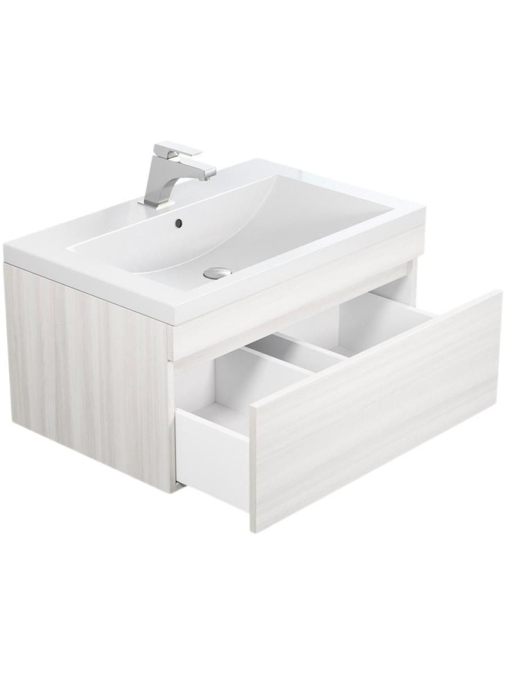 Тумба под раковину для ванной Uperwood Eva, 75 см, подвесная, Дуб Харбор Белый, выдвижной ящик