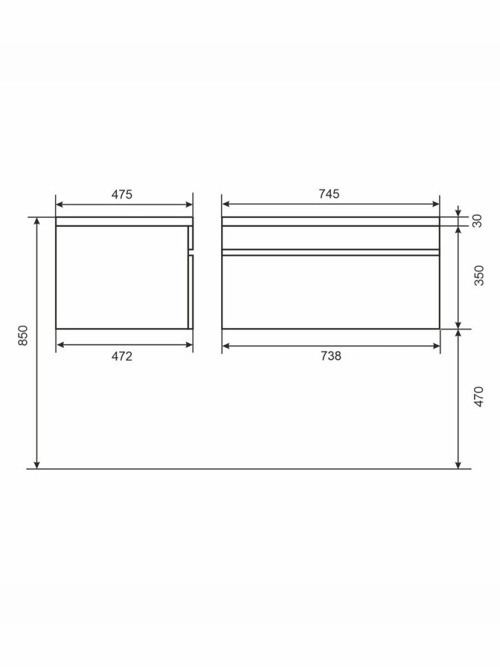 Тумба под раковину для ванной Uperwood Eva, 75 см, подвесная, Дуб Харбор Белый, выдвижной ящик