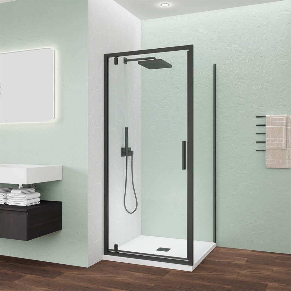 Душевой угол Veconi Ottimo P30SP B, 900х1000х1900 черный матовый, стекло прозрачное
