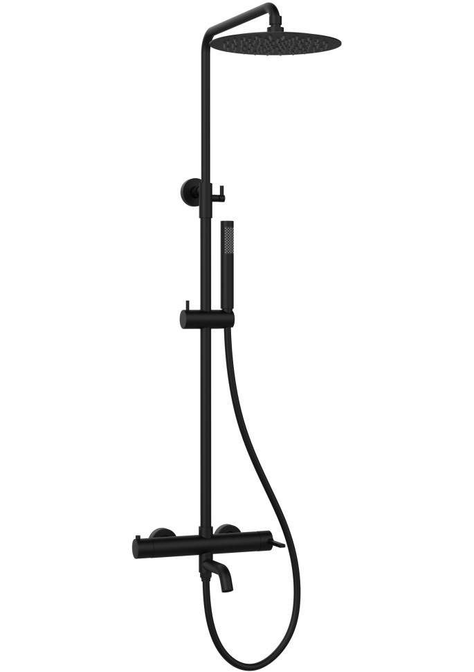 Душевая стойка Villa VSFS-1VL1MB с изливом, 25см верх. душ из нерж. стали, черный