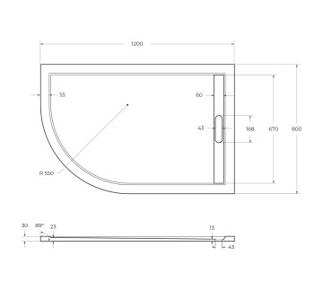 Поддон из искусственного мрамора CEZARES TRAY-AS-RH-120/80-30-W-R