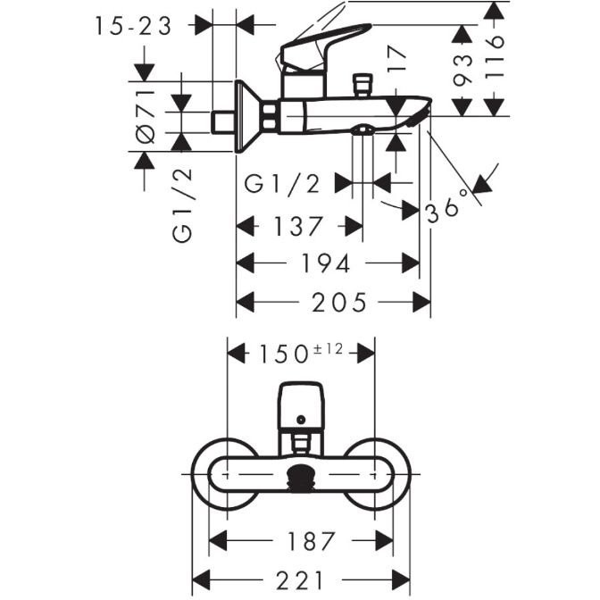 Смеситель Hansgrohe Logis для ванны, настенный, цвет: черный матовый 71400670