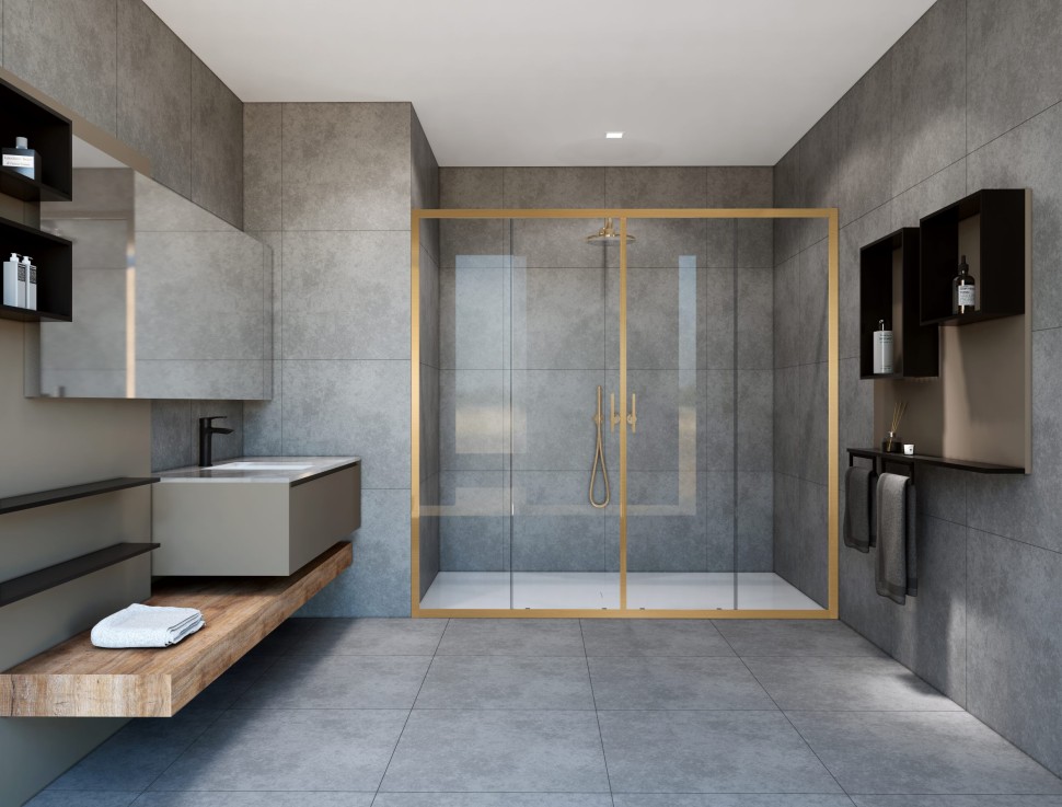 Душевая дверь Garda VDS-1G2170CLG, 1700, брашированное золото, стекло прозрачное