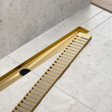 Душевой лоток TIMO Drain System 900 с вставкой "lines", Золото матовое