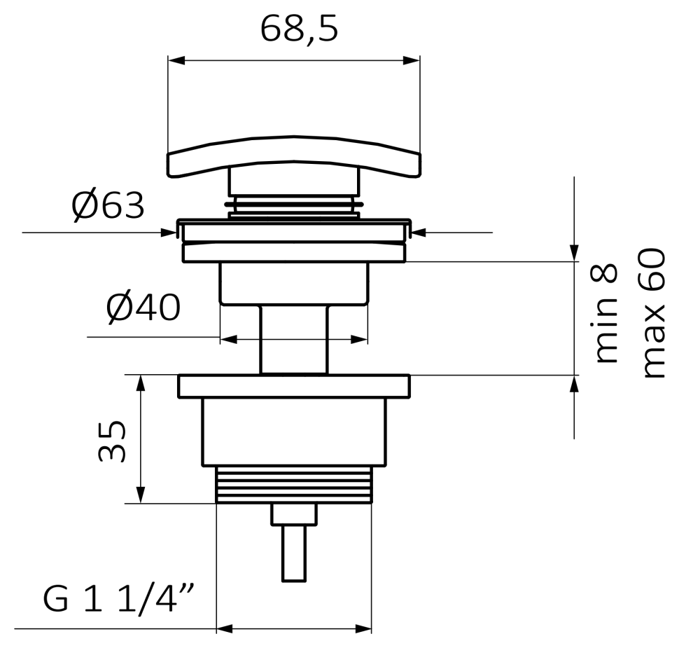 Донный клапан GRB VALVES 05055922 клик-клак, квадратный, вороненная сталь  