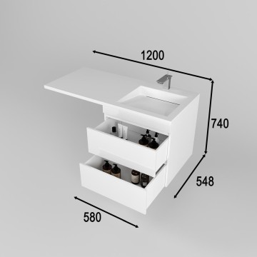 Тумба подвесная STYLE LINE "Даллас ЛЕОН 120", Люкс белая, PLUS с раковиной ESTETUS ЛЕОН 1200*549 правый