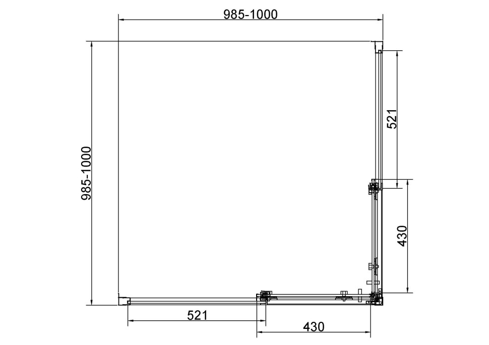 Душевой уголок Слим 8мм (Slim 8mm) VSS-4SL100CLGM, 1000*1000, вороненая сталь, стекло прозрачное