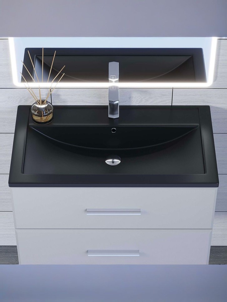 Раковина для ванной кварцевая Uperwood Foster Quartz 80х45,5х17,5 см, черная матовая, уголь