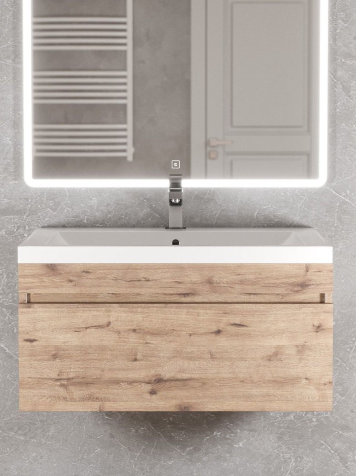 Тумба под раковину для ванной Uperwood Eva, 75 см, подвесная, Крафт Табачный, выдвижной ящик