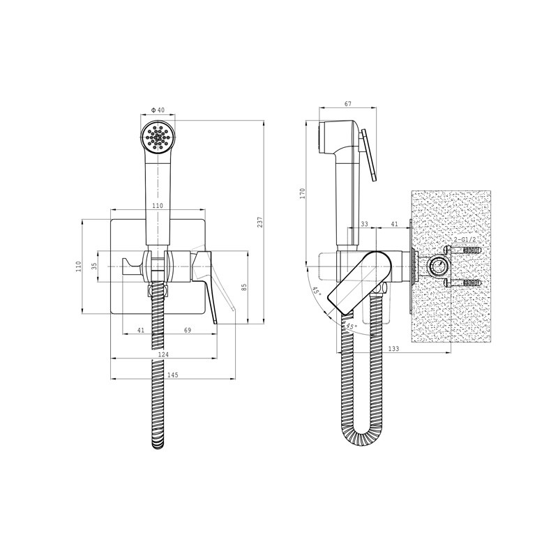 Встраиваемый смеситель с гигиеничеким душем OSGARD BRETTA GUN GREY 52053