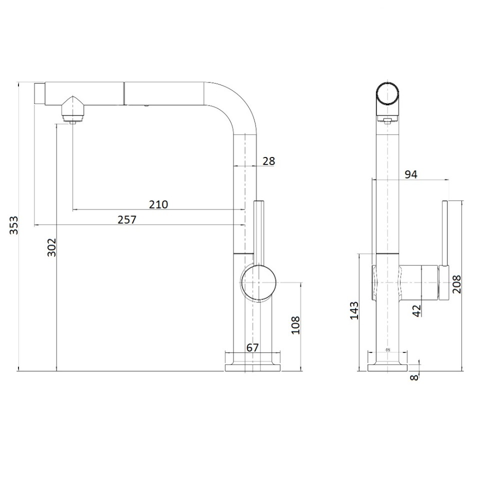 AQM9903CR Cucina Смеситель для кухни с выдвижным L-образным изливом, с подключением к фильтру с питьевой водой, хром