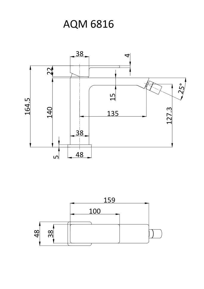 AQM6816CR Savona Смеситель для биде, гладкий, подводка 1/2 ", хром