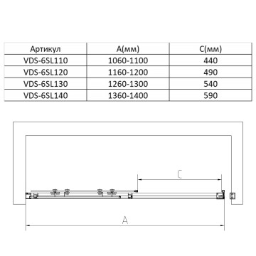 Душевая дверь Слим (Slim) VDS-6SL140CL, 1400, хром, стекло прозрачное