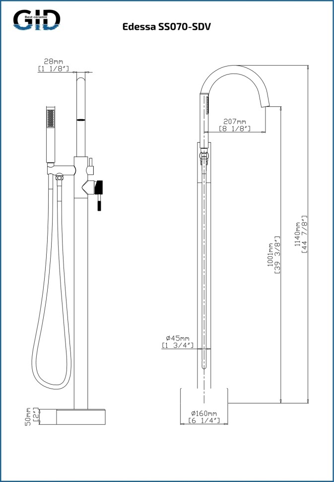 Напольный смеситель Edessa L070-BM-SDV черный матовый