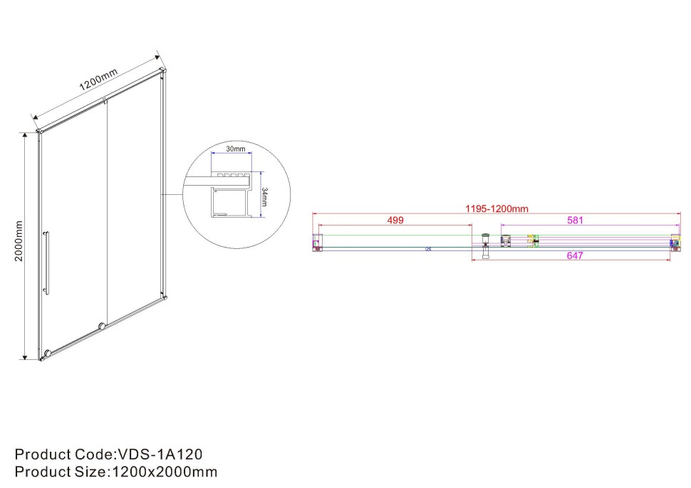 Душевая дверь Arno VPS-1A120CL, 1200, хром, стекло прозрачное