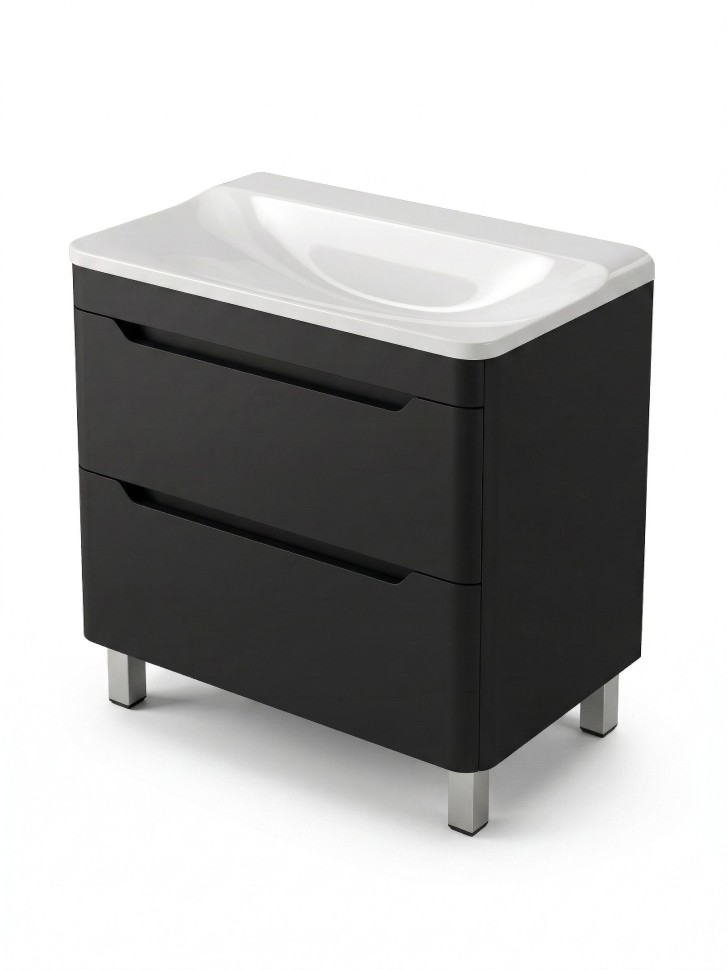 Тумба с раковиной для ванной Uperwood Ocean напольная, 80 см, черная, 2 ящика