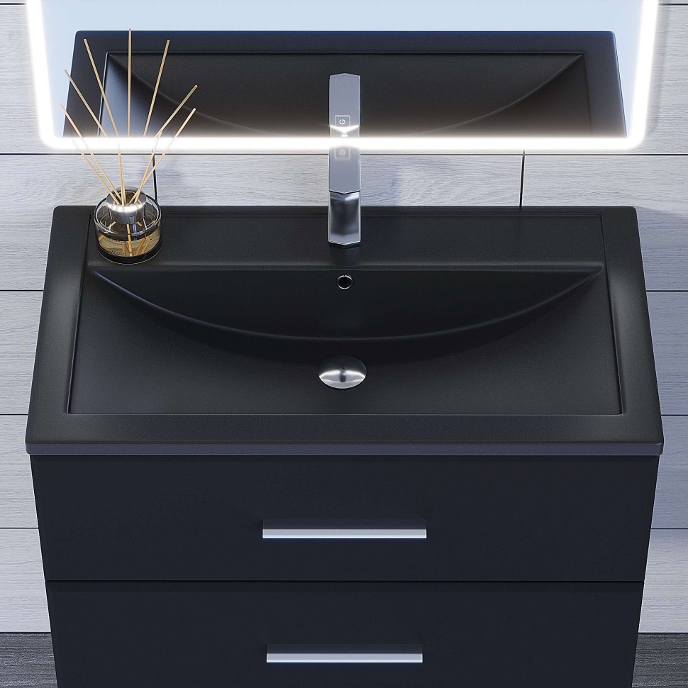 Раковина для ванной кварцевая Uperwood Foster Quartz 80х45,5х17,5 см, черная матовая, космос