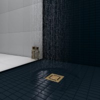 Трап BERGES водосток ZENTRUM Norma 150х150, золото глянец, выпуск D50/75/110 H74 вертикальный