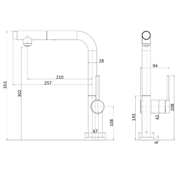 AQM9903MB Cucina Смеситель для кухни с выдвижным L-образным изливом, с подключением к фильтру с питьевой водой, черный матовый