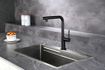 AQM9903MB Cucina Смеситель для кухни с выдвижным L-образным изливом, с подключением к фильтру с питьевой водой, черный матовый
